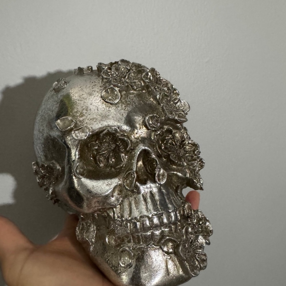 Silver Skull Decor with Floral Accents
